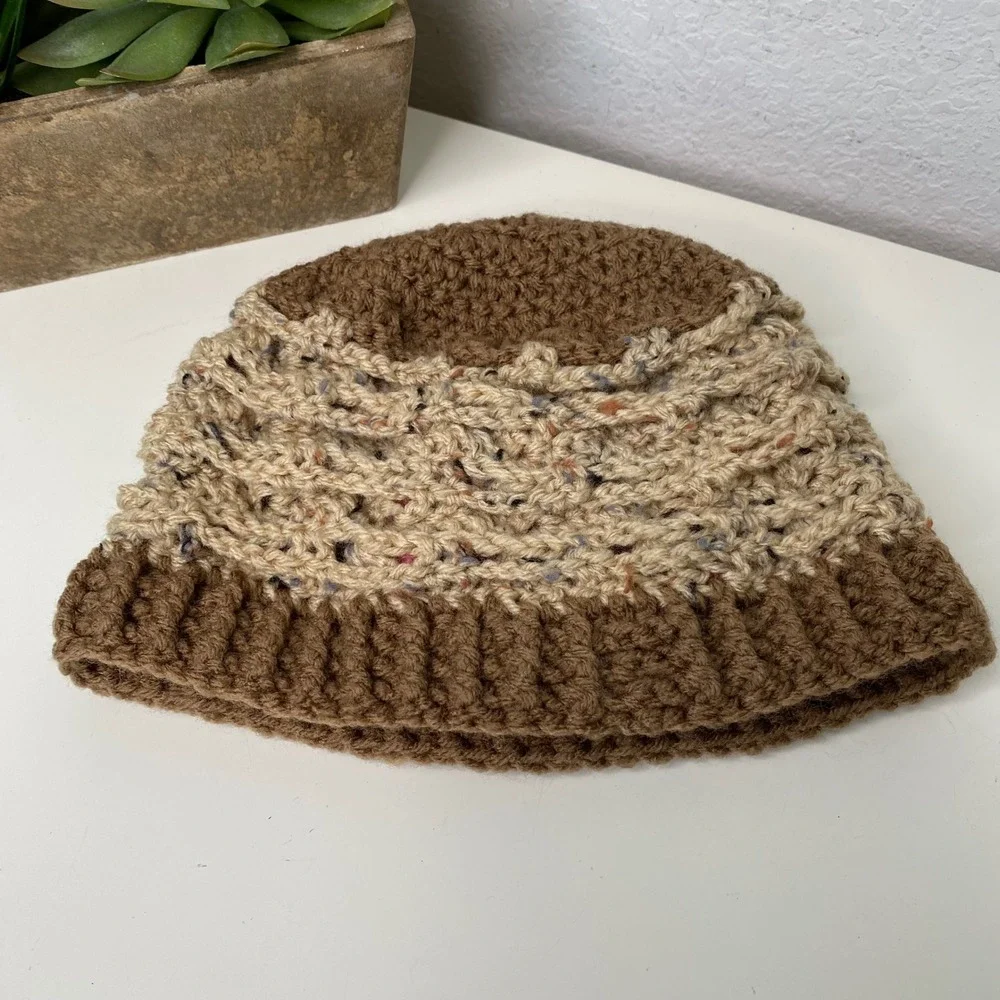Handmade Crochet Flower Hat For Kids‎ Brown Pink